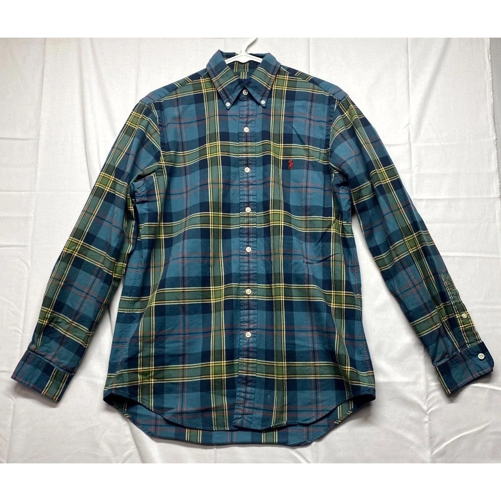 Ralph Lauren Shirt Mens Medium Blue Multi Plaid Cotton Pony Logo Button Down